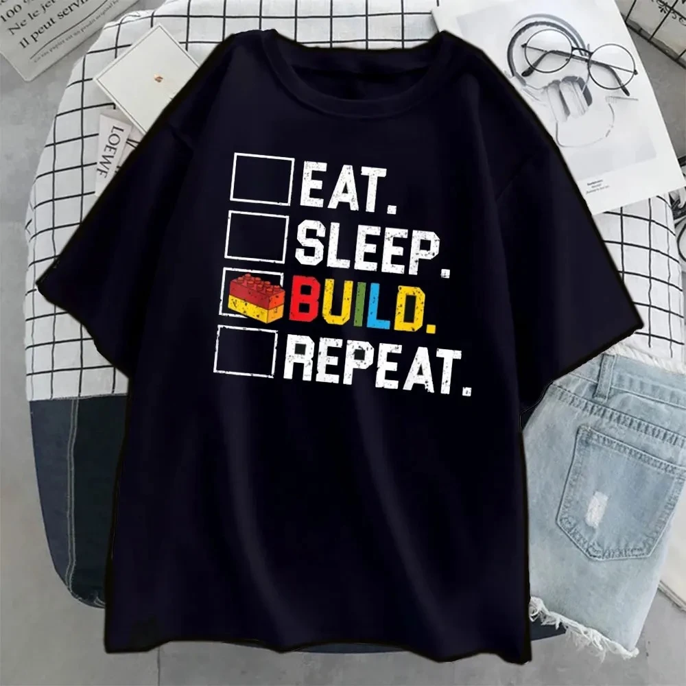 Building Bricks Blocks T-Shirt Men Women Cotton Funny Construction Engineer Gift Idea Casual Tee Summer Cool Graphic Print Tops