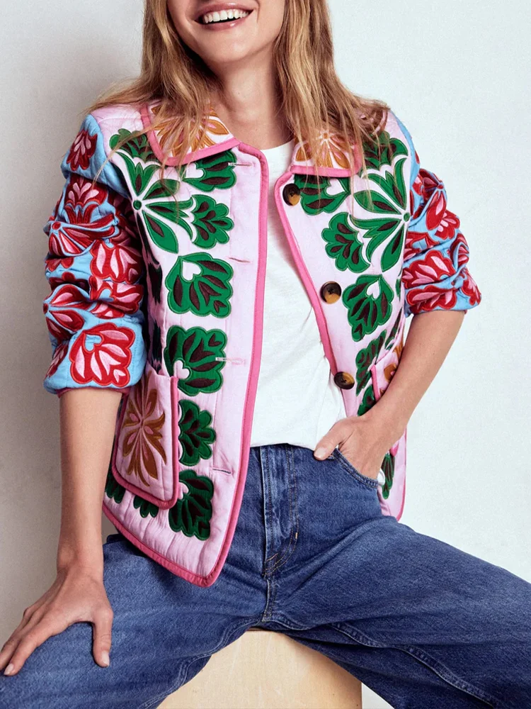 

Новая женская мода в европейском стиле, универсальная однобортная хлопковая куртка с лацканами и принтом