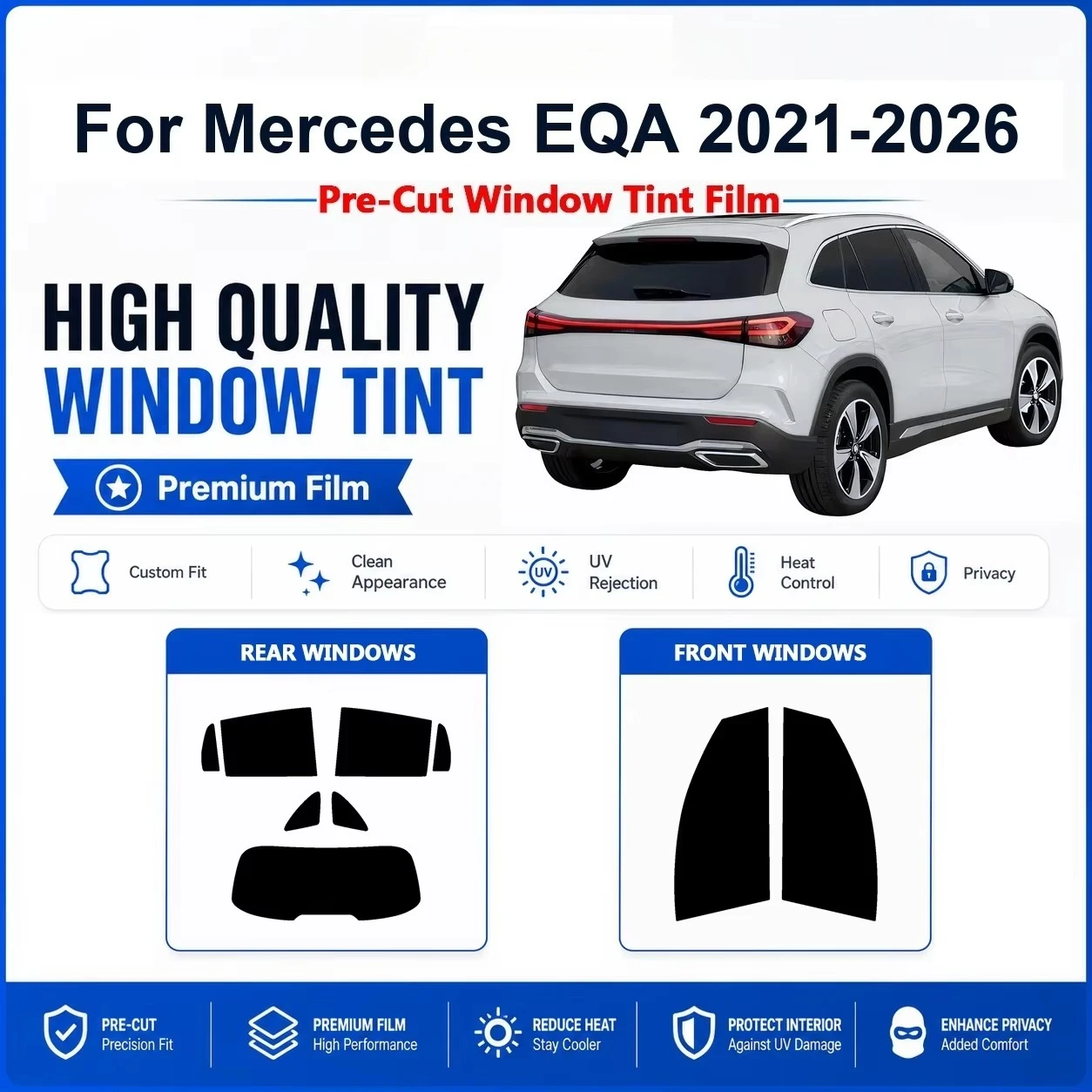 Pre-Cut Privacy Window Tint Film Designed For Mercedes EQA 2021-2026, Effectively Rejects Heat & UV Rays for Car Windows