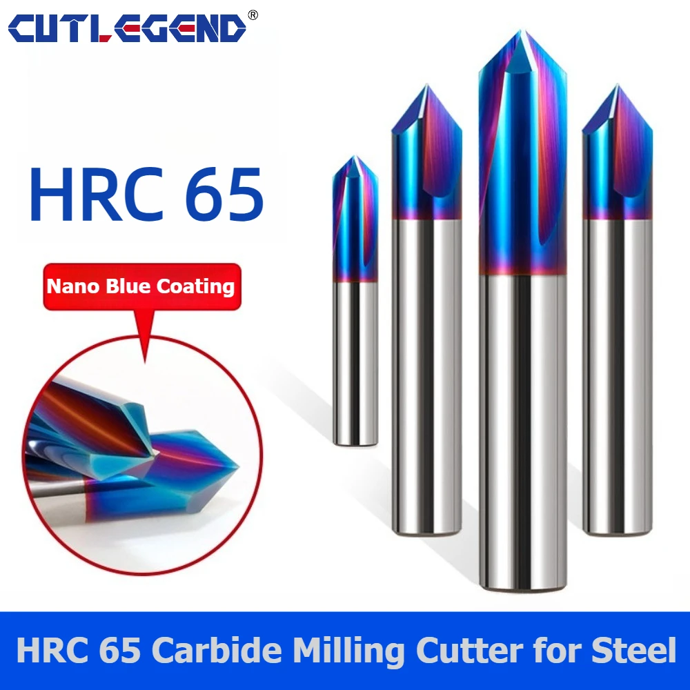 

CUTLEGEND HRC65 Chamfer Milling Cutter Nano Blue Coating 1mm-20mm Diameter 30°/60°/90°/120° Degree Carbide Chamfering End Mill
