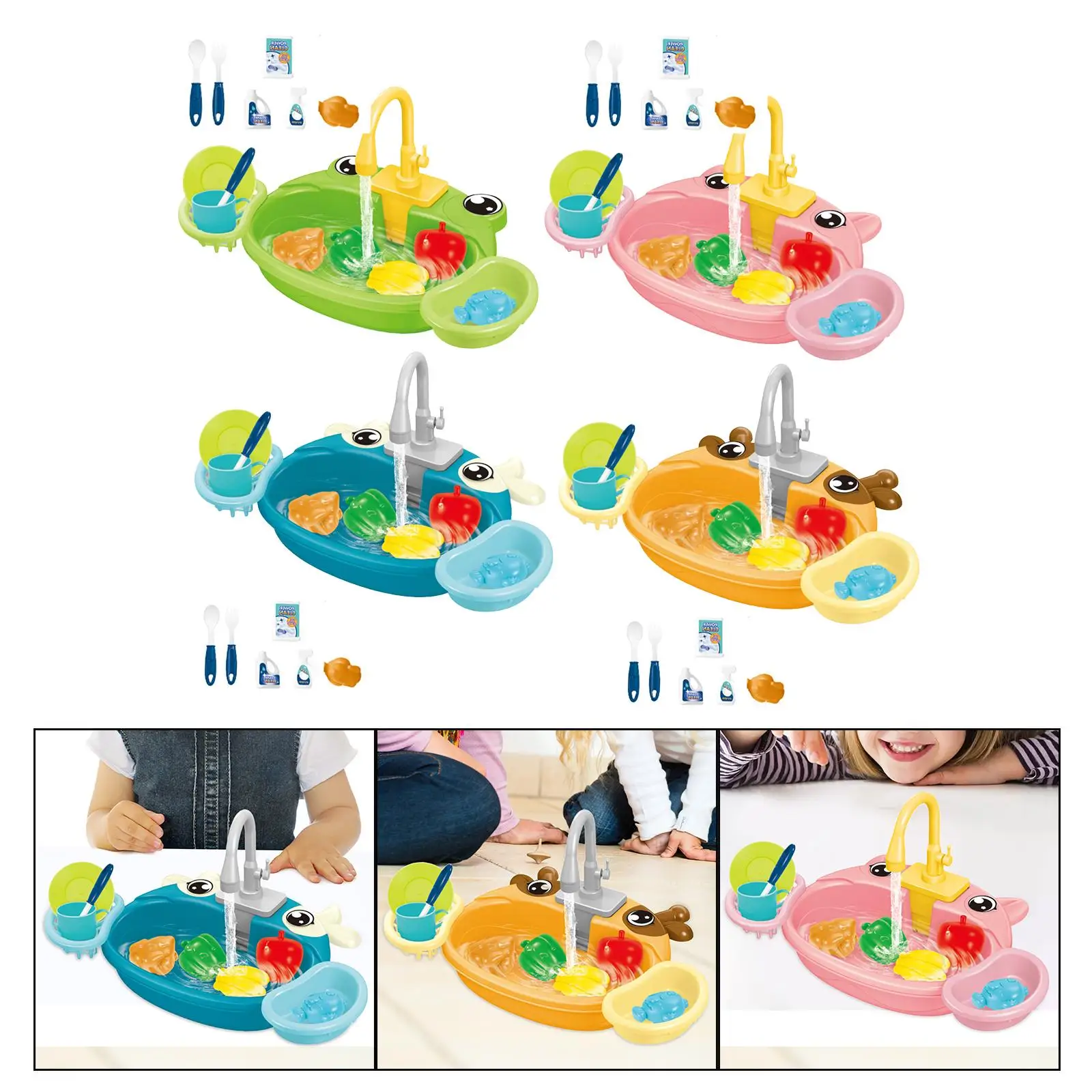 Kitchen Sink Toys with Running Water Automatic Water Cycle System Educational