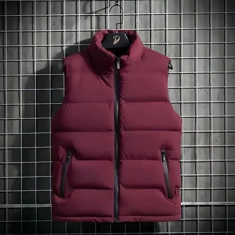 American Retro Oversized down Vest Men's Autumn Winter Stand Collar Open Cardigan Fleece Lined Thickened Warm Vest