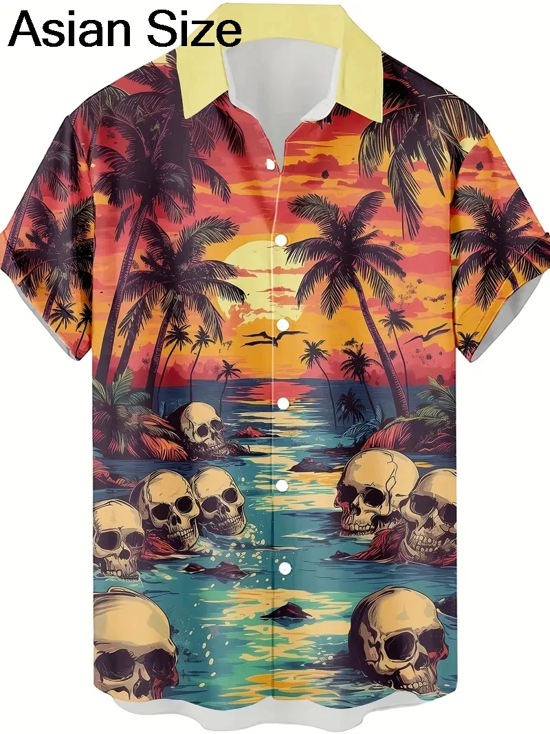 

2025 Hawaiian Men's Shirt For Men Short Sleeve Trendy Skulls Pattern 3D Print Tops Fashion Men's Streetwear Summer Casual Shirt