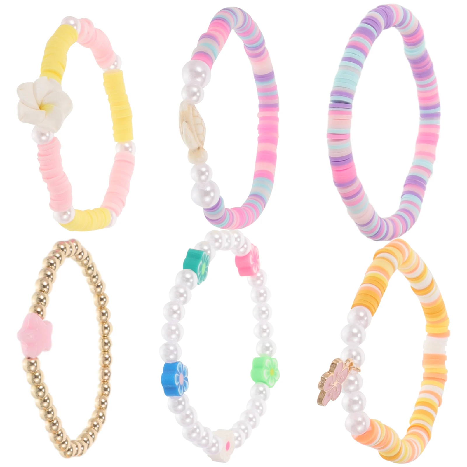 

6pcs Colorful Polymer Clay Bracelets Women Beaded Charm Trendy Resist Fading Deformation Matching Outfits Casual Formal Events