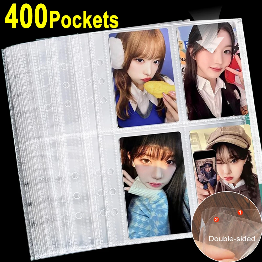 400Pockets Double-sided Card Holders A5 Binder Sleeves Transparent Trading Card Sleeve Pages Protector for Photocard Game Cards