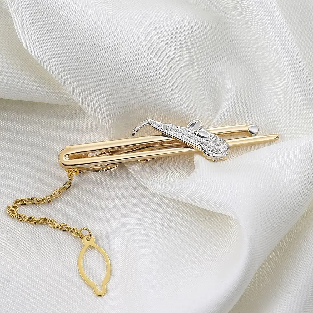 Instrument Musical Note Clasp Clip Copper Saxophone Metal Tie Clips Fashion Jewelry Necktie Bar Clasp Men Necktie Buckle Wedding