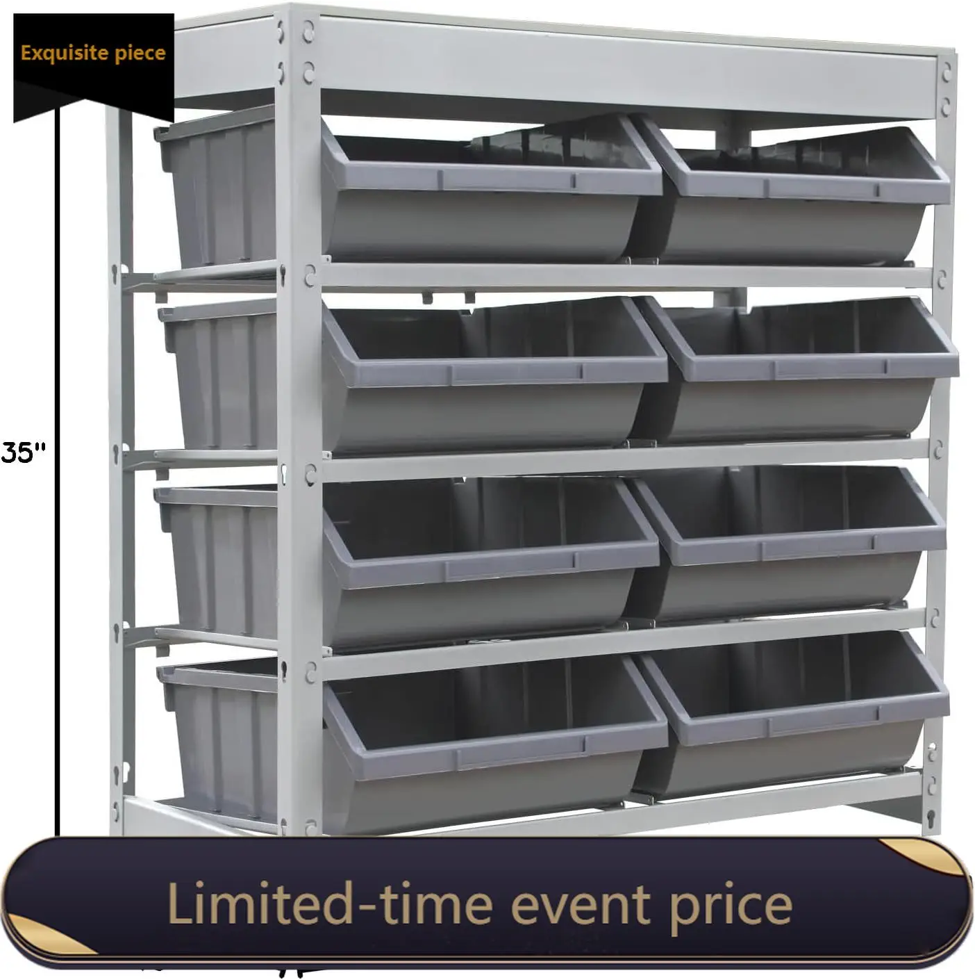 

King's Rack Bin Rack Boltless Steel Storage System Organizer with Plastic Bins (4 Tier - 8 Bin)