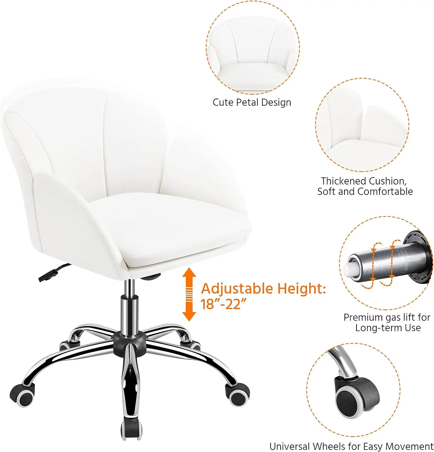 Home office swivel chair, padded leather makeup chair with armrests, modern computer chair in bedroom