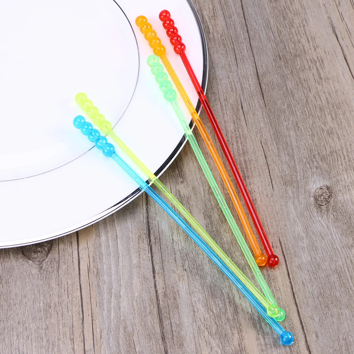 

50Pcs Beverage Stirrers Acrylic Swizzle Sticks Translucent Round Beads for Juice Milk Coffee Bar Tools Cocktail Accessories