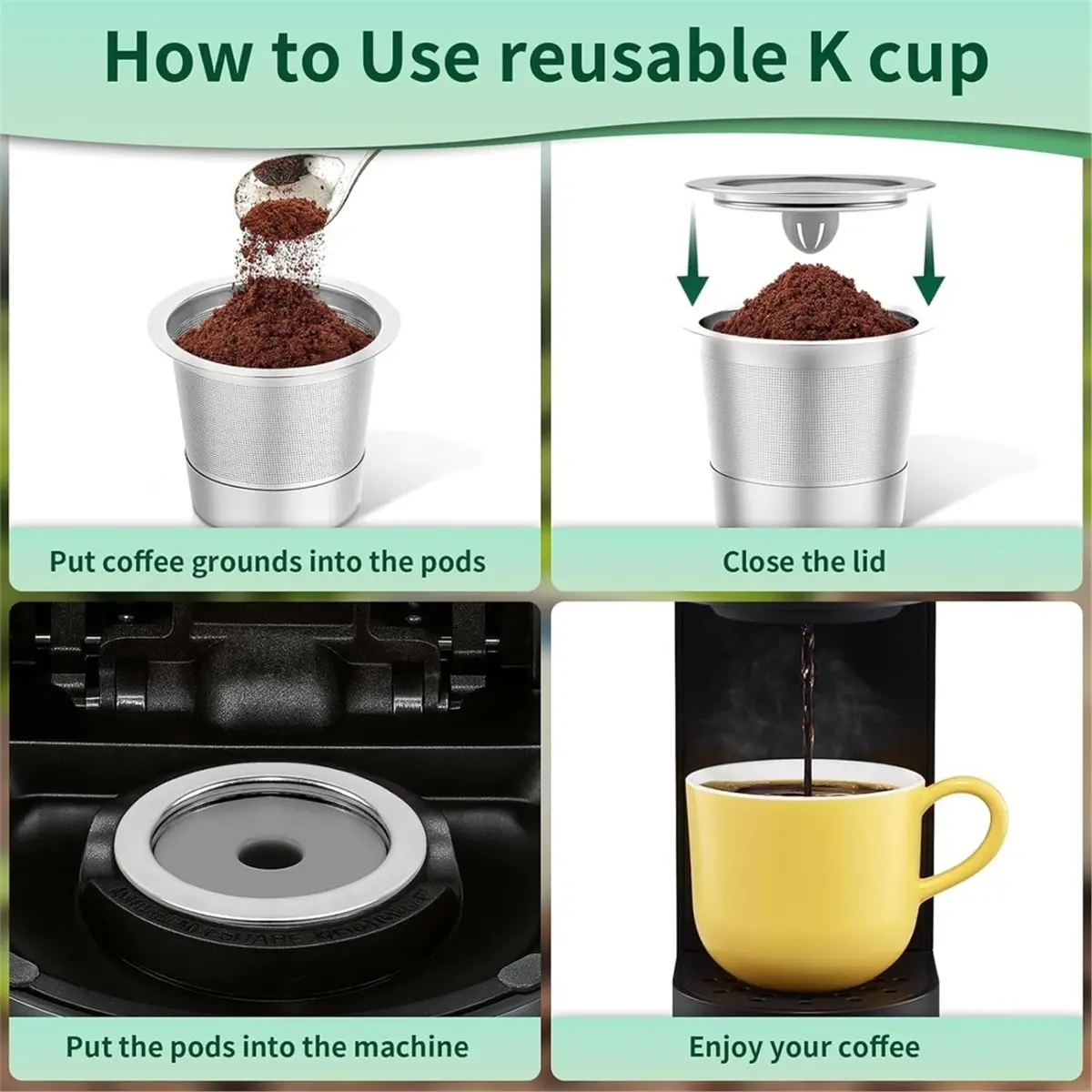 Home Tool 2 Pack Reusable K Cups for 1.0, Stainless Steel K Cup Refillable Coffee Pods and Metal K Cups Coffee Filters