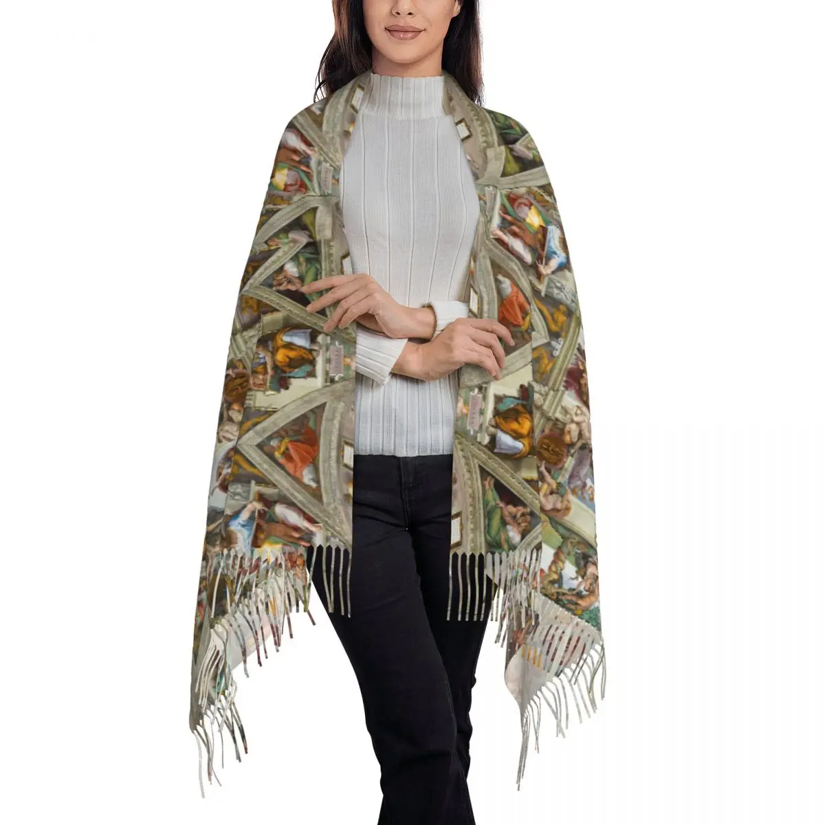 Michelangelo - The Sistine Chapel Scarf Tassel Scarves for Women Soft Warm Shawls and Wraps Large Fall Winter Shawl Wrap