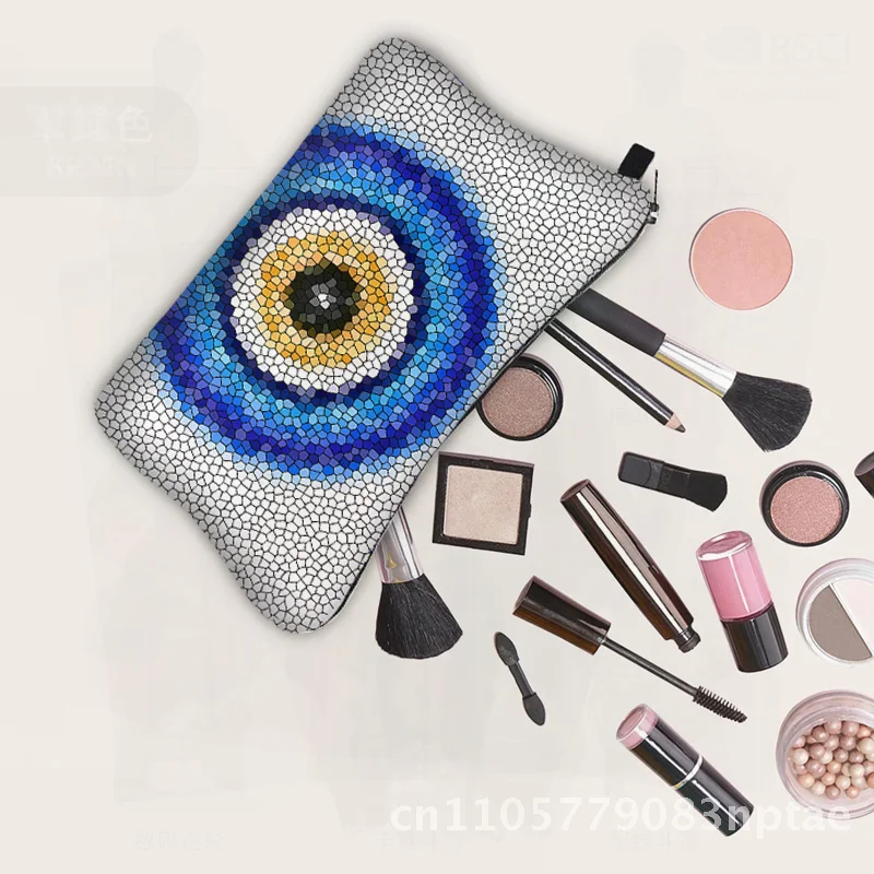Women's Printed Devil's Eye Cosmetic Bag Portable Travel Clutch Storage Wash Bag Breathable Ultra-Light Geometric Pattern