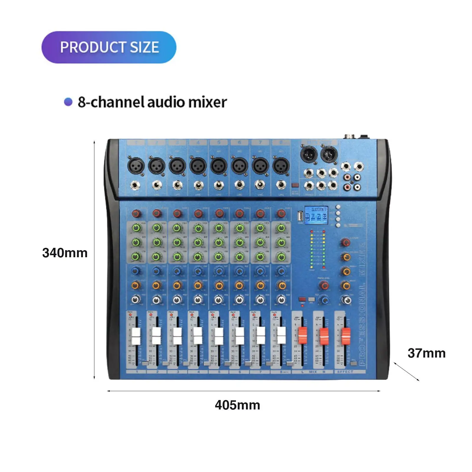 Mixer a 8 canali adattatore ue per la miscelazione del suono durevole per Live Studio Stereo 16x13.4x1.5 pollici stabile professionale