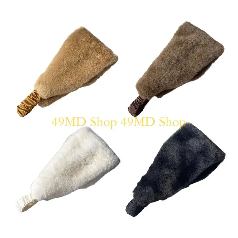 

49MD Fashionable Winter Headbands Wide Stretchy Band Soft Faux Furs Trim Various Colors