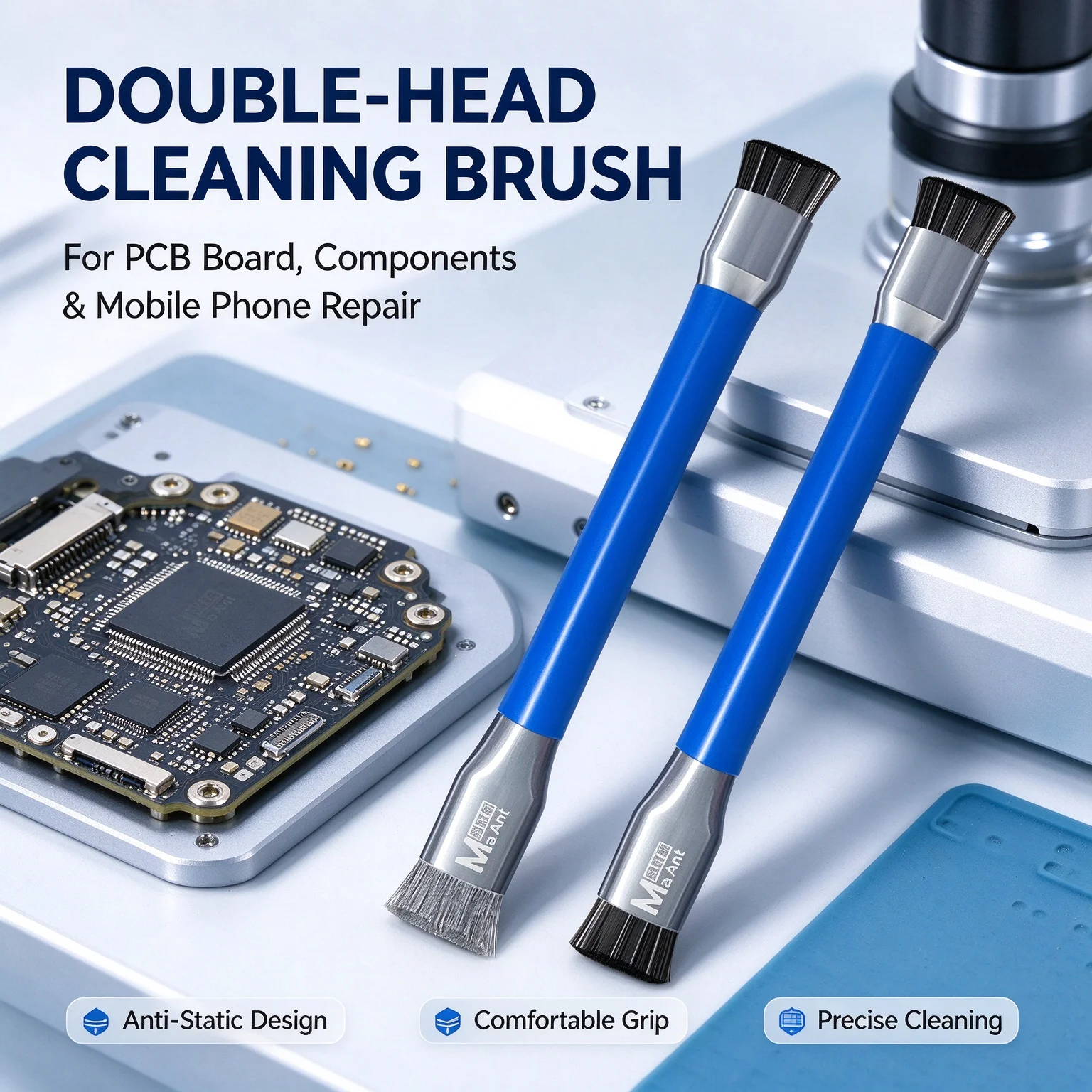 MaAnt M090A M090B Dual-Ended Anti-static Cleaning Brush, Nylon & Steel Bristle for PCB Solder Joint & Glue Removal Phone Repair