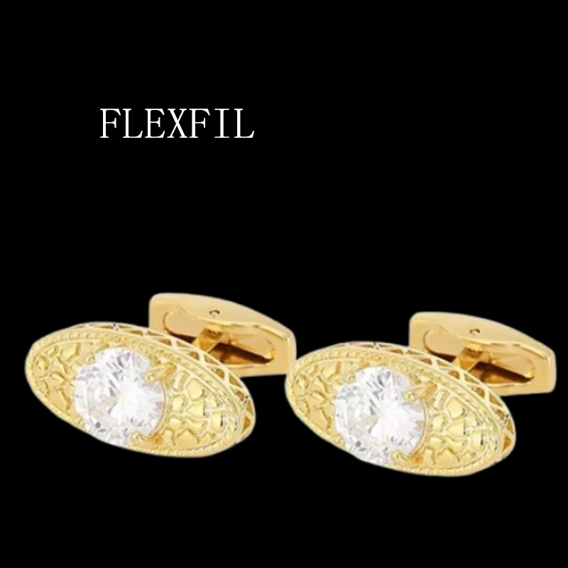 FLEXFIL Luxury shirt cufflinks for men's Brand cuff buttons cuff links gemelos round crystal wedding abotoaduras Jewelry