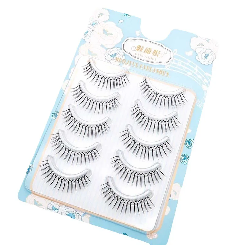 5 Pairs Korean Fake Eyelashes Thin Transparent Stem Eyelashes Natural Simulation U-shaped Handmade Lashes Beginner Makeup Tools