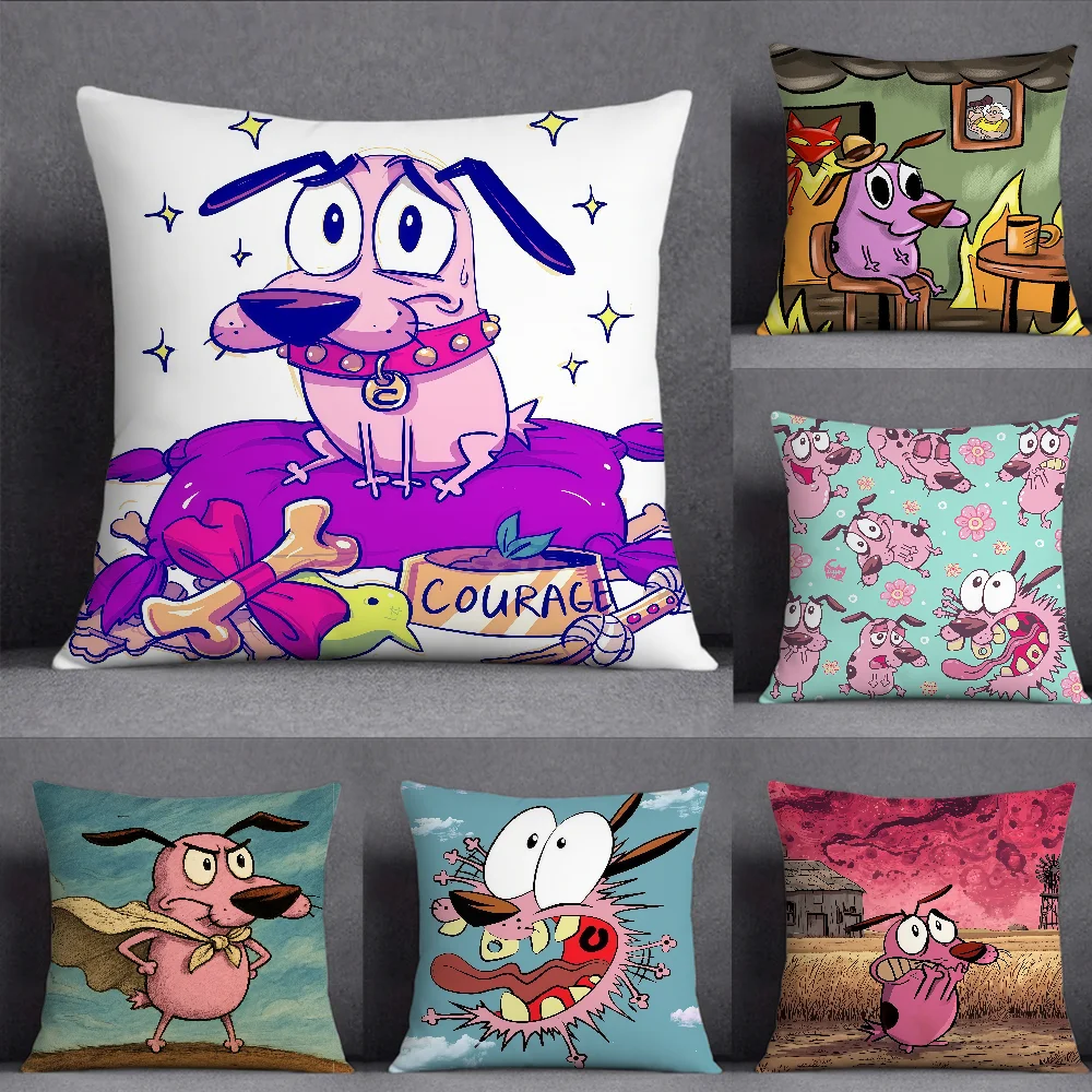 Cartoon C-Courage C-Cowardly Dog Cushion Cover Square Double-Sided Printing Sofa Cushion Cover Pillowcase Bedroom Bedside