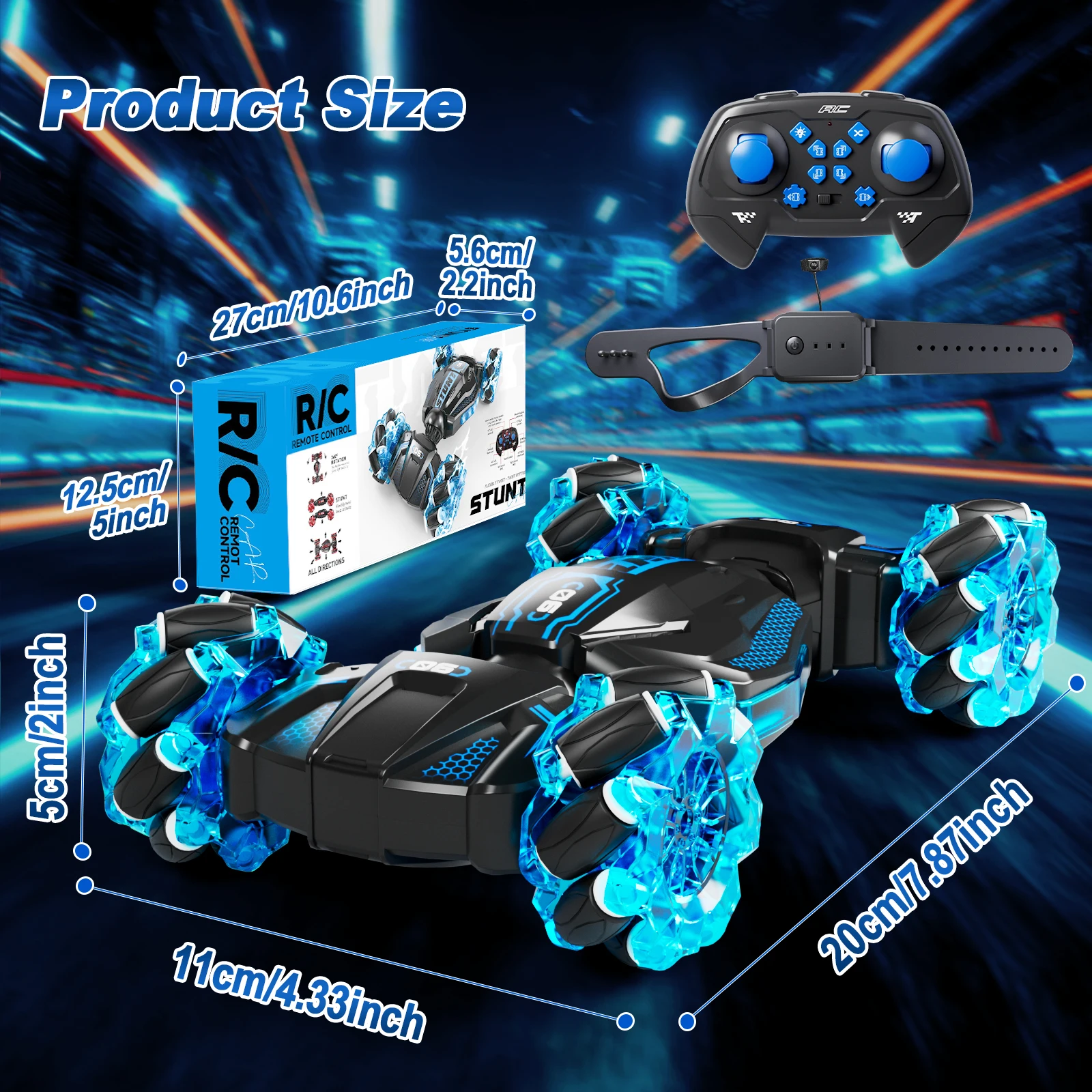 Gesture-controlled 360-degree stunt remote-control car, available in red or blue. The perfect gift for children aged 6+Christmas