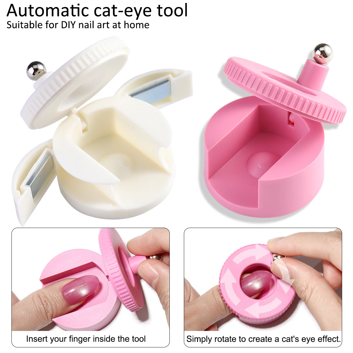 Automatisches Katzenaugen-Nagelwerkzeug, superstarker rotierender Magnet mit Glasperlen für französische Maniküre und Gel-Nagellack. DIY-Nagelkunst-Werkzeug für Anfänger – Detail 1