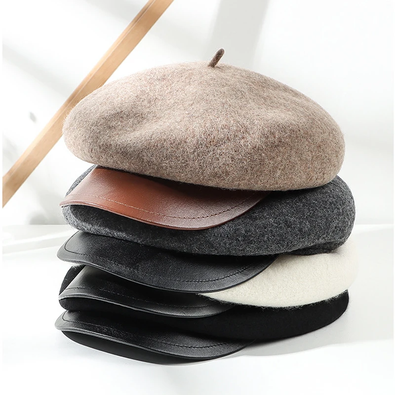Octagon Beret Hat for Women Color Block Knit Wool Newsboy Cap Short Brim Winter Warm Retro Painter Hat