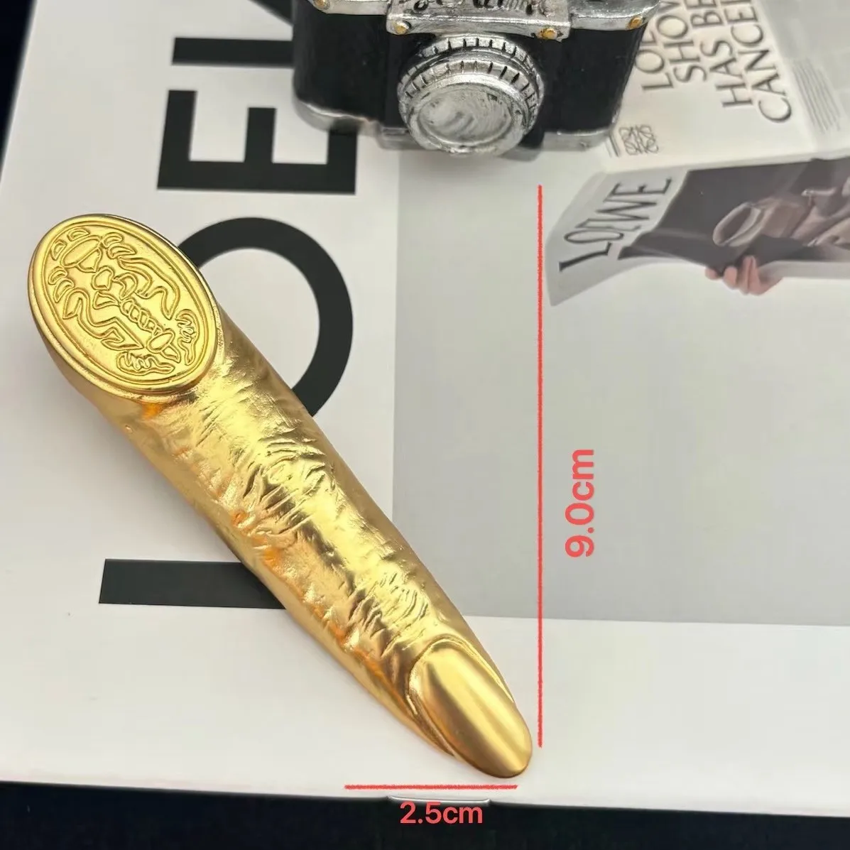 

Gold Finger Totem Ring For Women Unique Long Finger Shape Carved Seal Statement Ring Gothic Punk Aesthetic Jewelry Gift