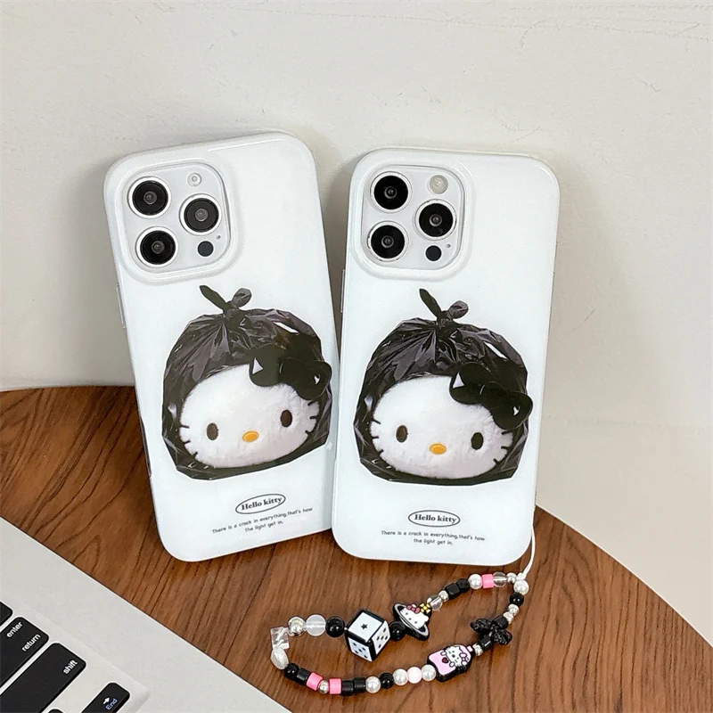 

Kawaii Sweet Cake Hellokitty Glitter Magnetic Phone Case For iPhone 17 16 Pro 15 14 Pro Max Cover with Holder For Magsafe