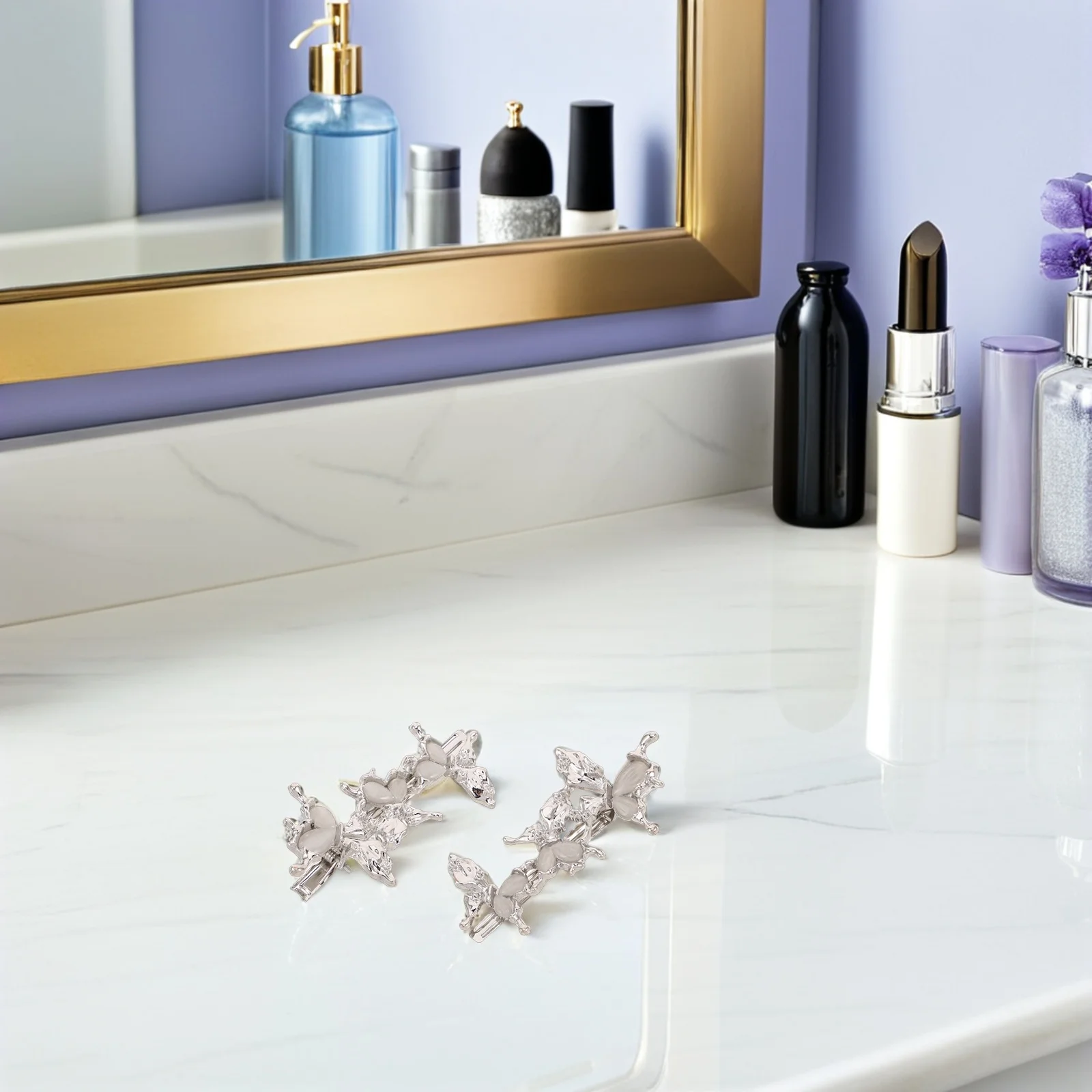 

2 шт. металлические мини-заколки-крабики для волос с камнем кошачий глаз и бабочками, нескользящие, для боковых прядей и челки, универсальные заколки-зажимы