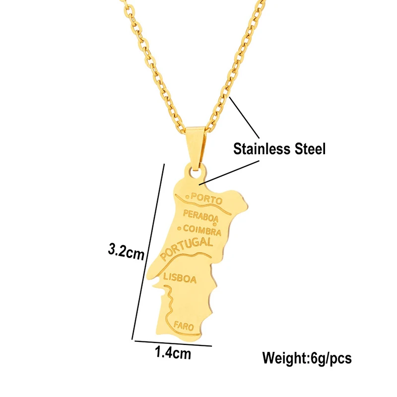 US EU Hot Sale Stainless Steel Enamel Portugal Map Flag Necklace Unisex Couple Ethnic Patriotic Jewelry Gift Trendy Accessory view 5