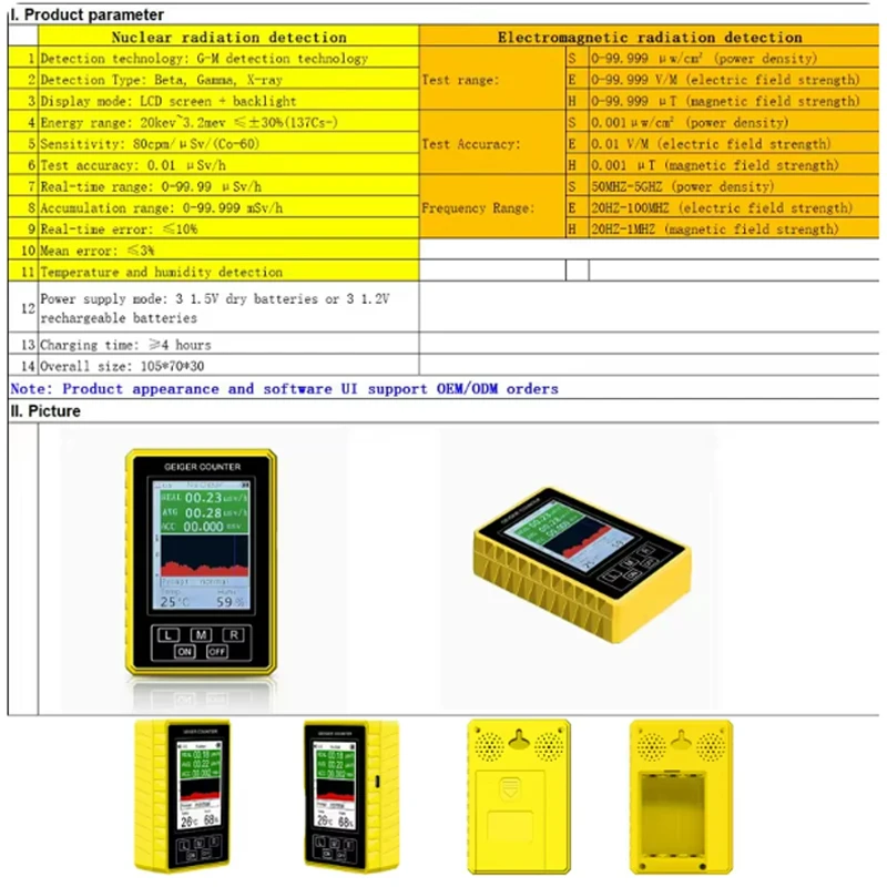 BR-9C-XR-3 Pro 2-in-1 Handheld Digital Display Electromagnetic Radiation Nuclear Detector EMF Geiger Counter Accurate Tester