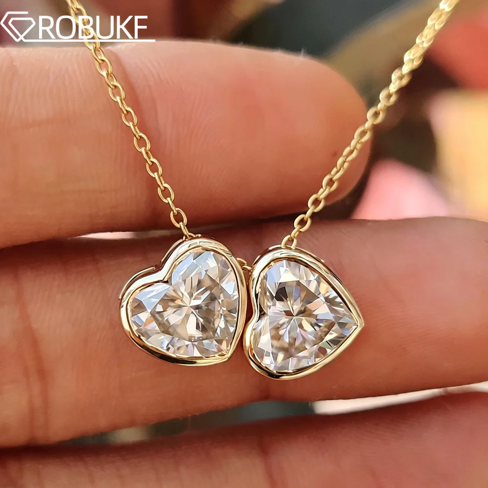 1CT 2CT Heart Shaped Moissanite Pendant Necklace for Women Two Stone Bezel Set Lab Diamond S925 Silver Daily Wear Jewelry Gifts