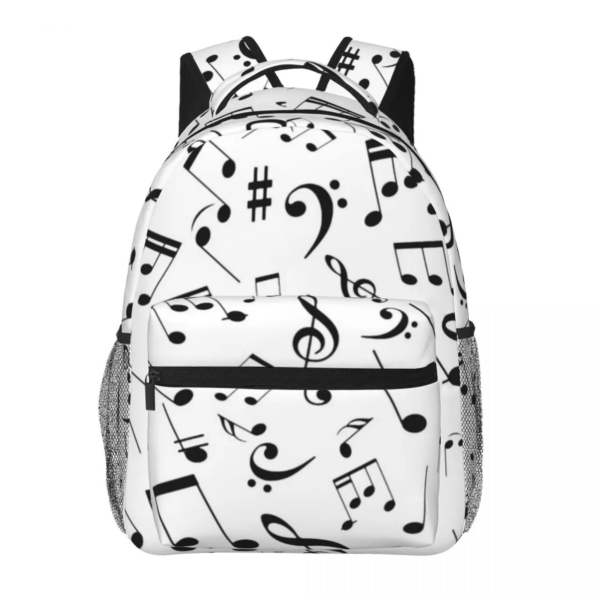 Mochila escolar de lona con diseño de notas musicales 3, para estudiantes de primaria, secundaria y universidad, bolsas de viaje de 17 pulgadas