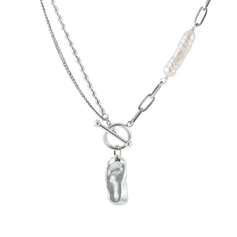 ENSHIR غير النظامية مربع تقليد اللؤلؤ OT مشبك قلادة للنساء خمر حفلة المجوهرات الفرنسية #6