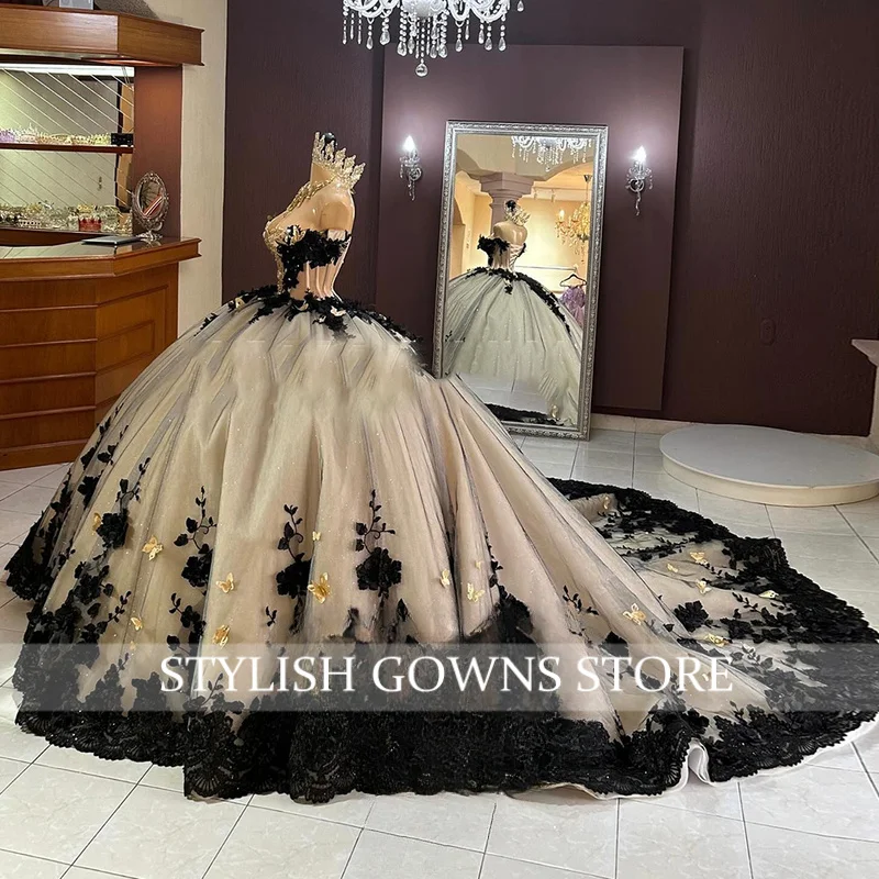 Luxury 3D Flowers Quinceanera Dress for Girls Illusion Lace Appliques Corset Vestidos De 15 Quinceanera Customized