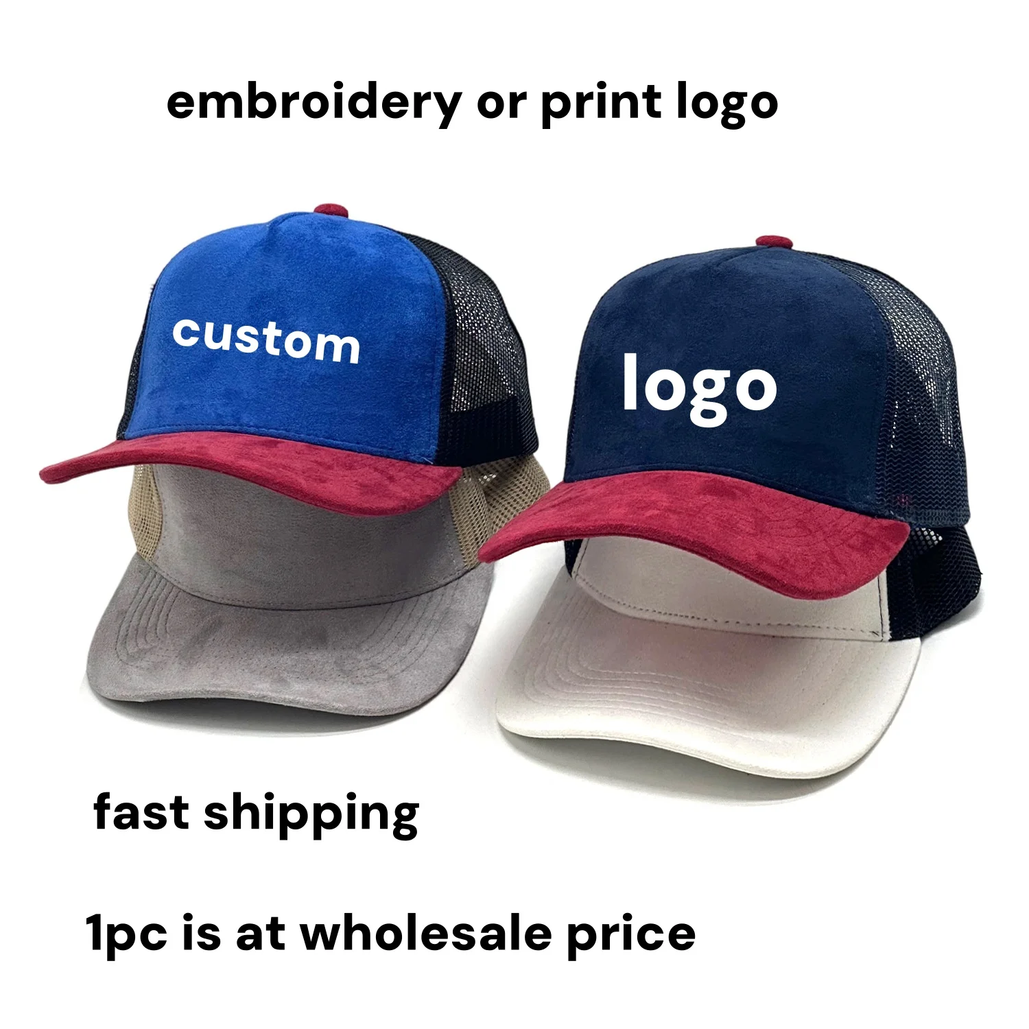 Custom Embroidery Logo Trucker Hat 5 Panel Mesh Suede Breathable Unisex Hip Hop Baseball Cap Gorras Outdoor Adjustable Sun Hats