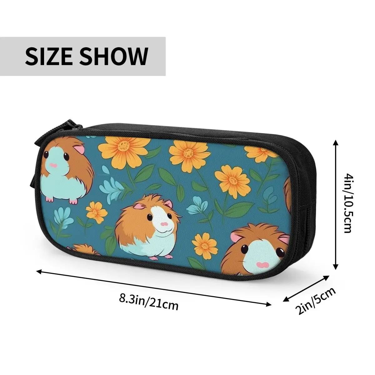 Cute Guinea Pig Face And Floral Pattern Pencil Cases for Students School Pen Box Pencil Bag Large Storage Pencil Pouch