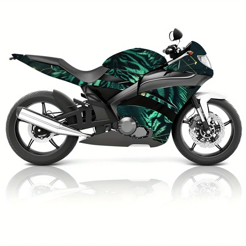 Galaxy Fantasy Green Fluorescence Tiger Print Motorcycle Full Wrap Stickers Decorative Motorcycle Race Color Change Decal Film P