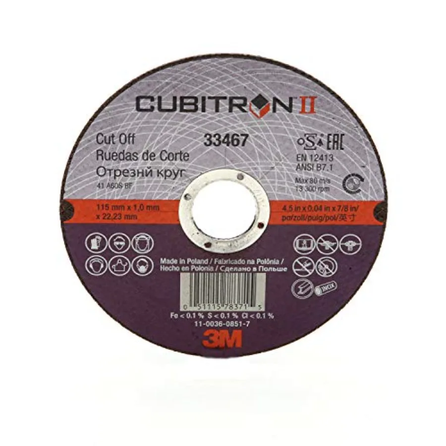 

3M II Cut-Off Wheel 33467 High Performance Fast Cutting Long Lasting 4-1/2 in x 0.04 in x 7/8 in 5 Wheels Carton