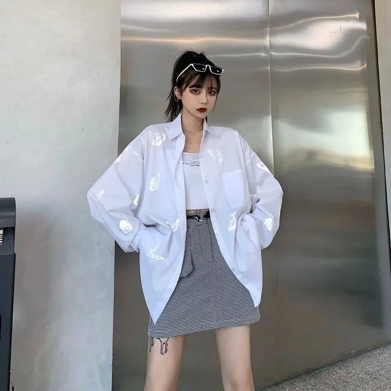 Casual Versatile Loose Women's Shirt Long Sleeve Spring Autumn Design Lazy Style Outerwear Fashionable Comfortable White