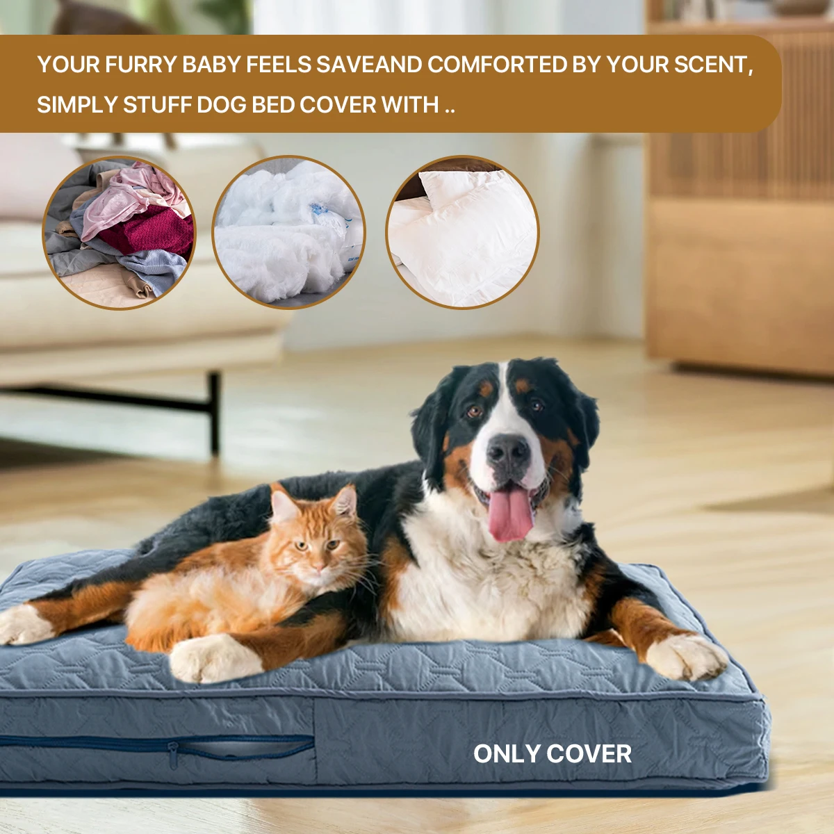 1Pc Orthopedic Dog Beds for Large Dogs, Dog Bed with Removable Washable Cover Foam Pet Mat, Multi-Needle Quilting Dog Crate Bed