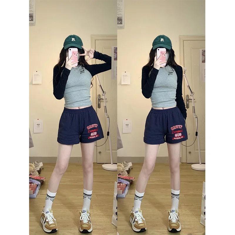 Amerykańskie spodnie retro sportowe damskie letnie cienkie proste luźne z wysokim stanem wyszczuplające codzienne z czystej bawełny z szerokimi nogawkami