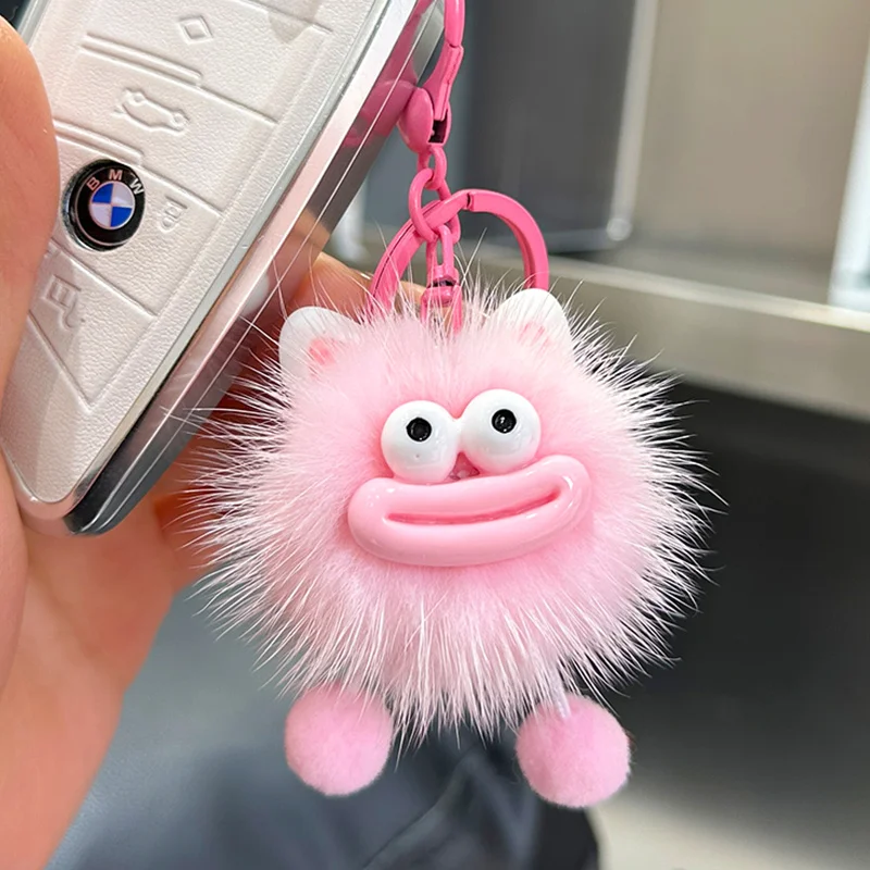 

Mink Fur Plush Monster Keychain Cartoon Black Cat White Kitty Toy Pendant Car Keyring Women Girls Gift Ornament Accessories