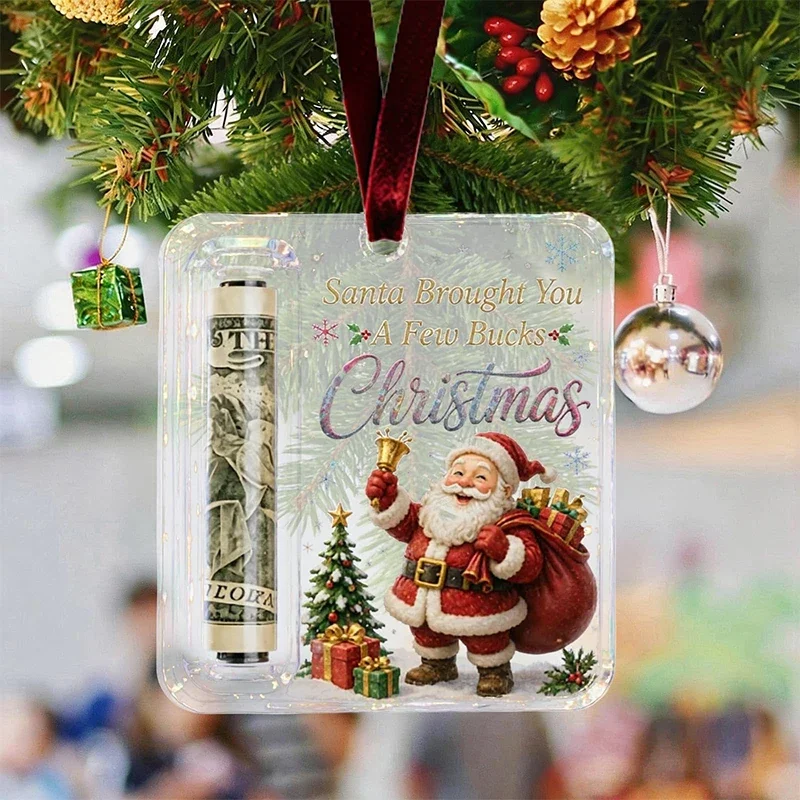 Cash Gift Holder Ornament Santa Claus Series Acrylic Cash Storage Pendant Christmas Tree Ornament For Home Decoration Gift
