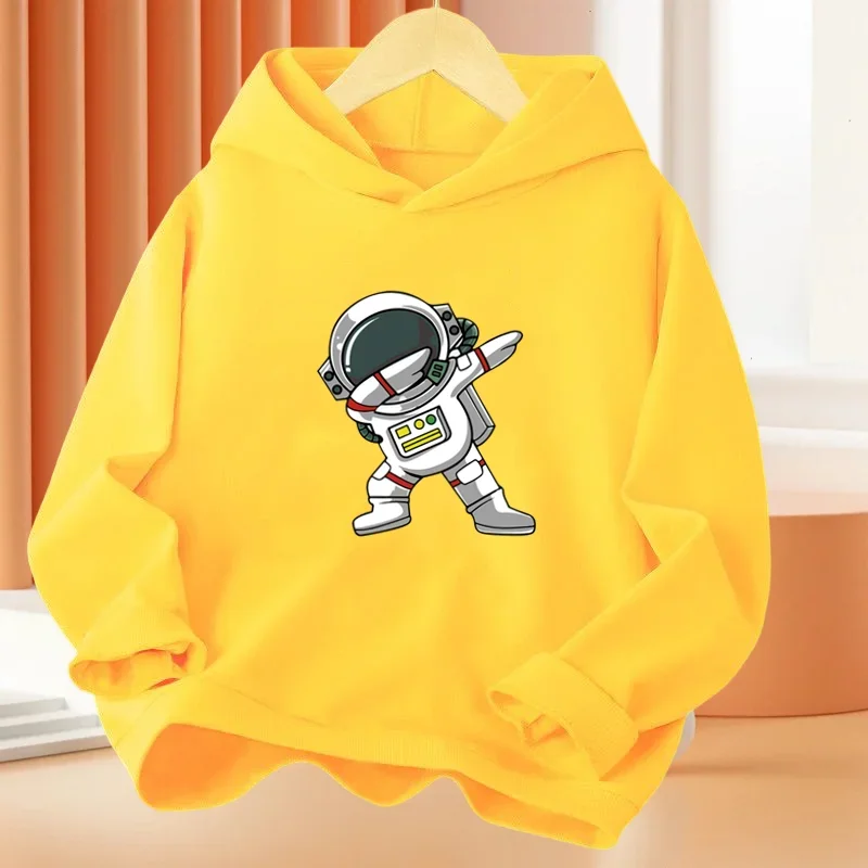 Spring Autumn Boys 2-14Year Cartoon Space Astronaut Fishing The Moon Long Sleeve Hoodie Children Funny Tops Kids Fashion Coat