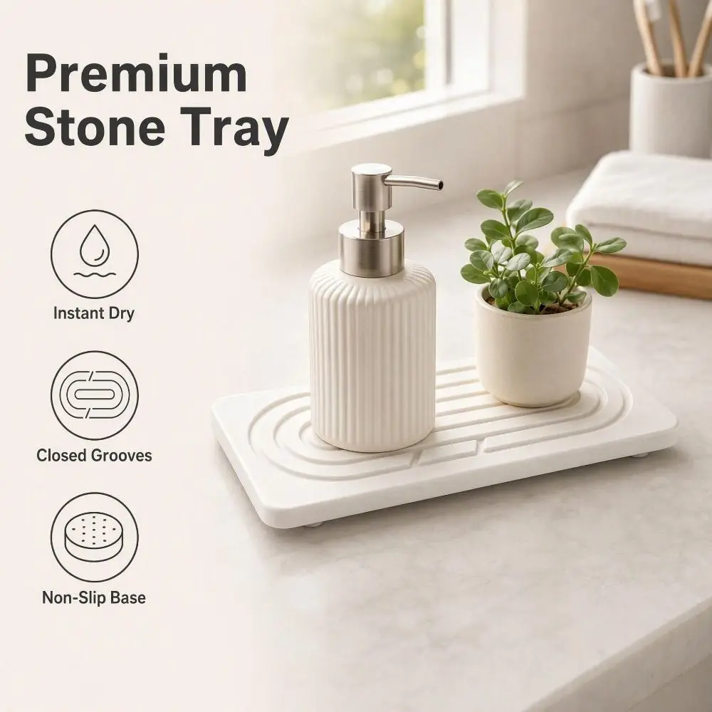 2pcs Absorbent Diatomaceous Earth Tray Set Quick Drying Minimalist Hand Soap Holder Diatomaceous Earth Multi-Functional Soap box