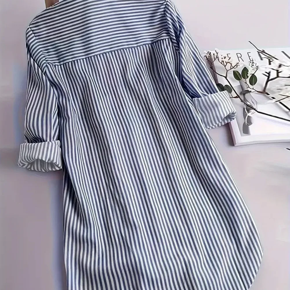 Classic Striped Blouse Women Long Sleeve Shirt Turn Down Collar Casual Tops Loose Fit Elegant Office Style Spring Shirt