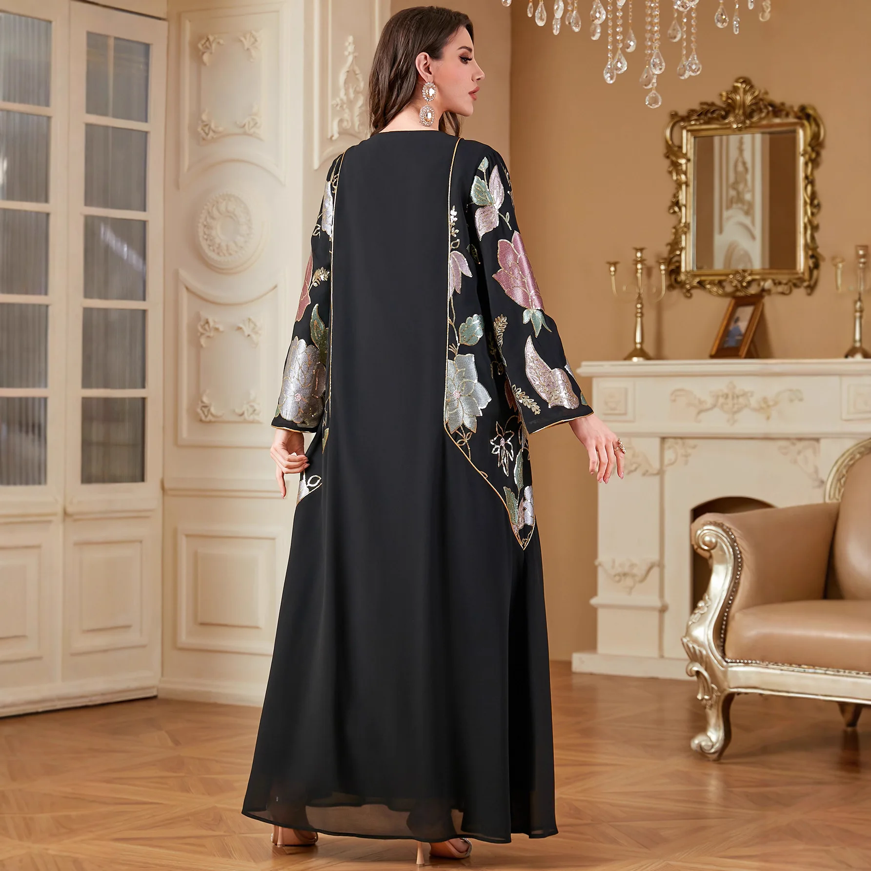 عباية أنيقة دبي قفطان للنساء فستان ماكسي إسلامي ترتر مطرز جلابية قفطان مغربي نسائي رداء تركيا فستان حفلة عباية