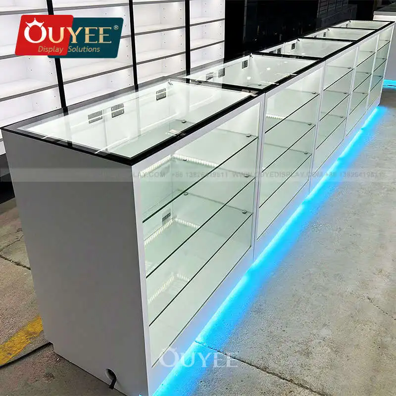 Customized-LED Lighting Vitrine Store Fixture Display Rack Smoke Shop Decoration Wooden Smoke Shop Design Display Ca