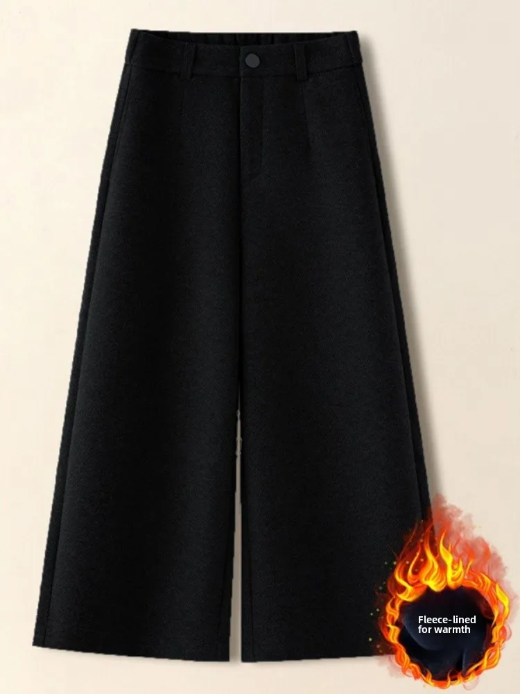 กางเกงขายาวทรงตรงเอวสูงบุขนแกะสำหรับผู้หญิง สไตล์ลำลอง ความยาวเก้าส่วน เหมาะสำหรับใส่ทำงาน สไตล์เกาหลี