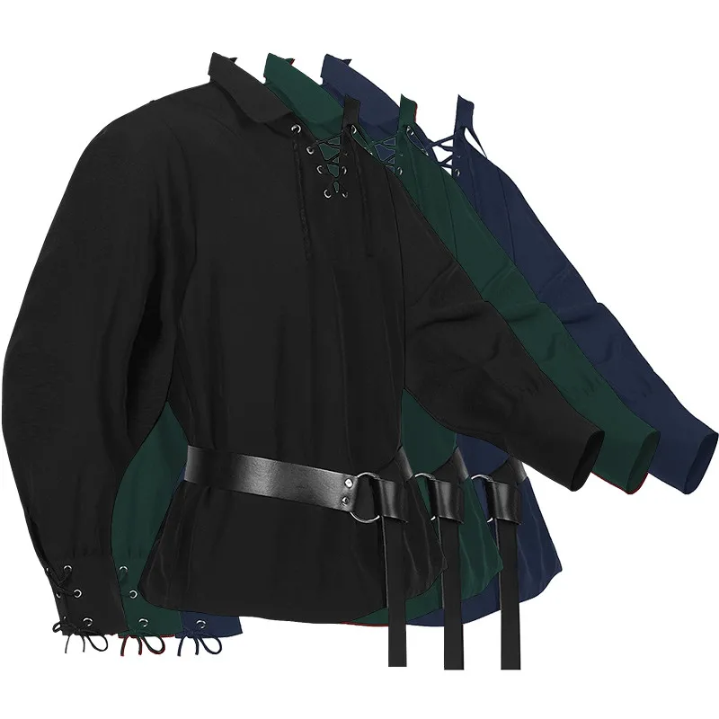 

Men's Mid-Century Play Performance irt loween Cos Knight Retro Warrior Pirate Top Loose Fit Long Sve Ro Sle Ice S...